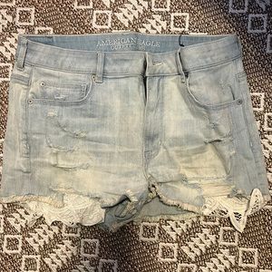 American Eagle Light Denim with Lace Jean Shorts